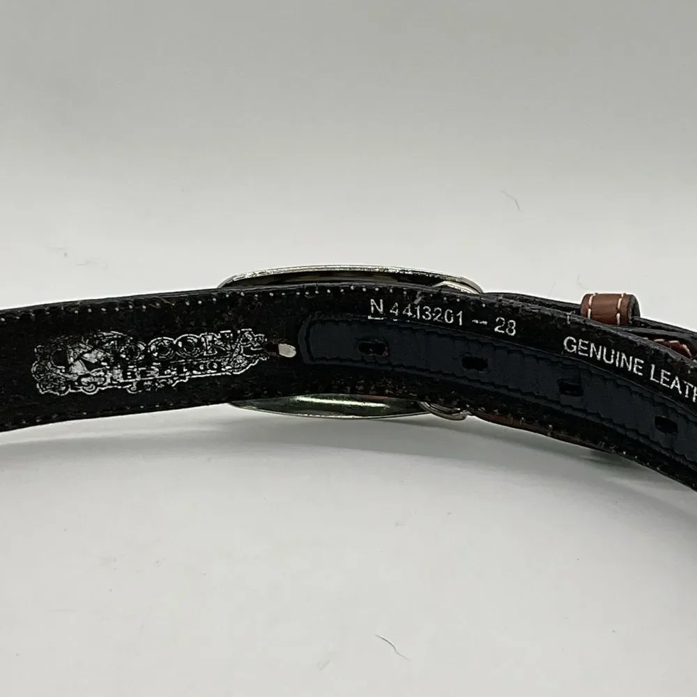 Nocona Brown And Black Leather Belt with Silver Toned embellishments